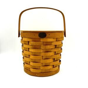 Peterboro Basket Co. Wooden Hand Basket Plastic Liner Picnic Cottagecore